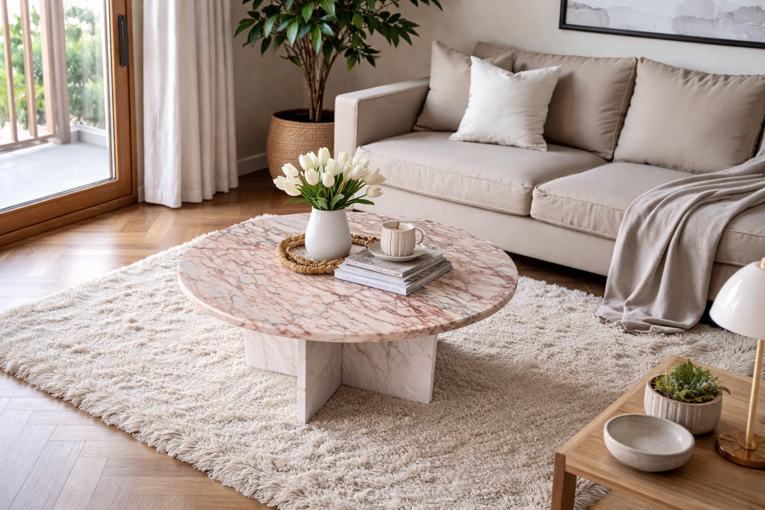 Couchtisch aus rosa Marmor
